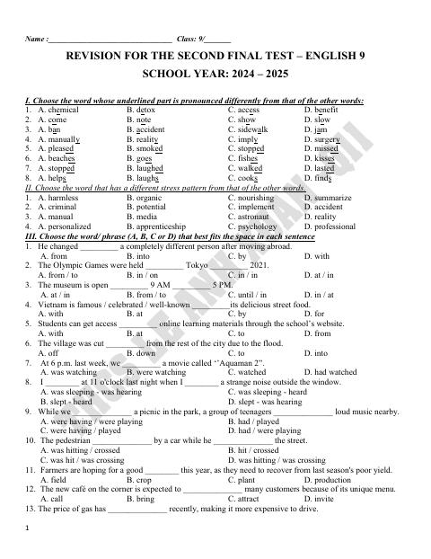 Đề cương ôn tập Học kì 2 Tiếng Anh 9 năm 2024–2025 trường THCS Lê Anh Xuân (TP Hồ Chí Minh)